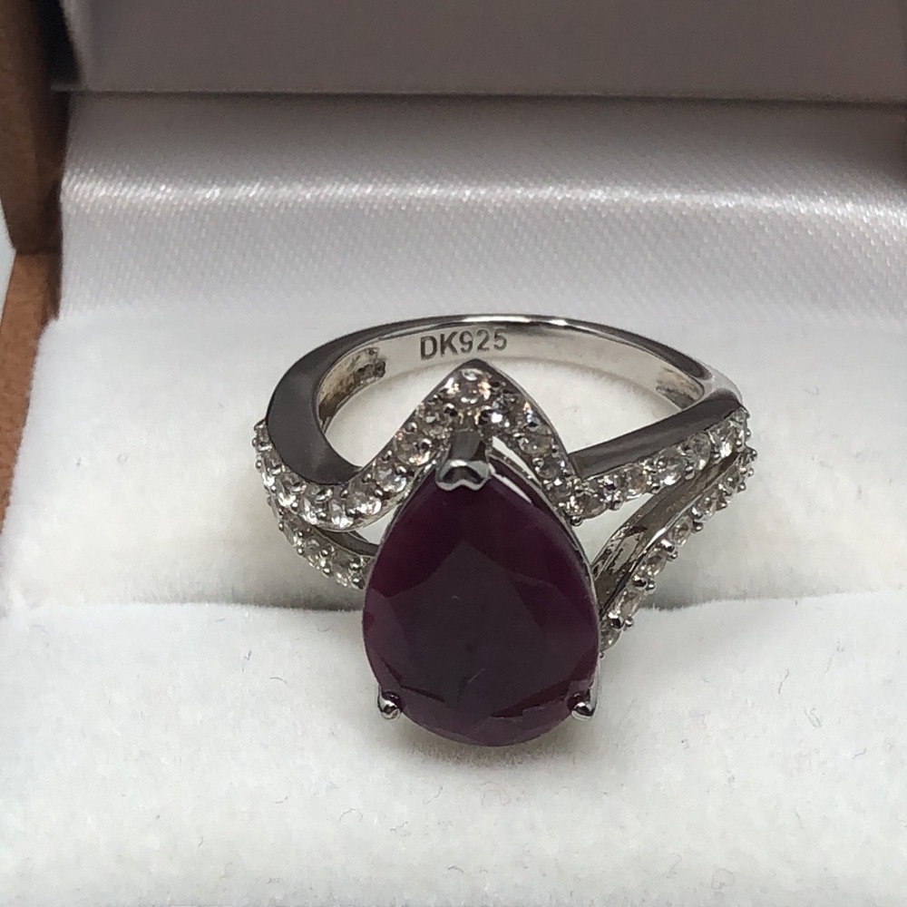 Ruby Ring Pear Shape Gemstone Sterling Silver Dk9… - image 4